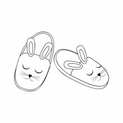 home slippers black contour hare, vector illustration