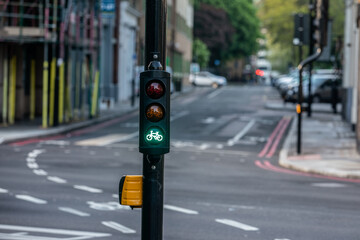 Green light at a traffic light for cyclists. Bicycle infrastructure in the urban environment