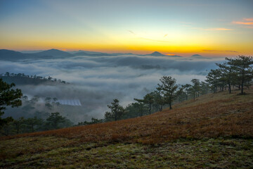 sun and fog in nice day, the shot of landscape LamDong provice 