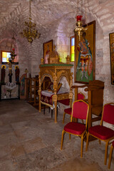 Fototapeta na wymiar The interior of the Sandanai Monastery in Christian quarters in the old city of Jerusalem, Israel