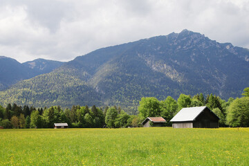Fototapeta na wymiar Panorama of Garmisch-Partenkirchen valley, Upper Bavaria, Germany