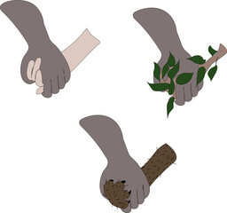 hand, branch and paw as symbol of friendship