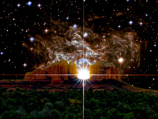 RS Puppis Nebula Setting Behind Cathedral Rock, Sedona, Arizona, USA