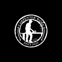 Carpenter work wood machine equipment illustration vector logo design