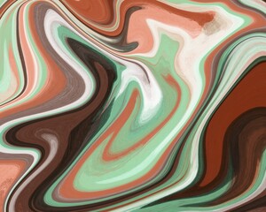 Abstract green and orange liquid fluid acrylic paint background 