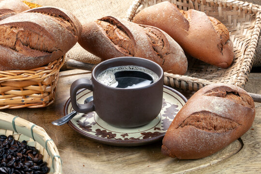 Breakfast with coffee and bread