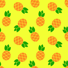 Exotic fruit pineapples on a yellow background. Seamless pattern, print, ornament. Vector illustration