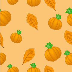 seamless pattern with pumpkins and leaves