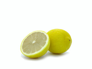 A whole and halved lemons isolated on white background