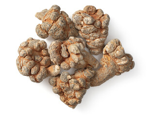 Dried Panax notoginseng roots isolated on white background, top view