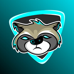 Raccoon head mascot logo with blue gradien color for gaming logo