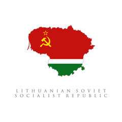 Lithuanian soviet socialist republic flag map. isolated on white background