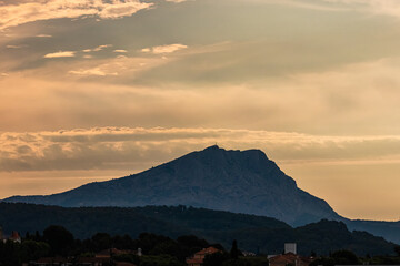 the Sainte Victoire mountain, in the light of a cloudy summer morning