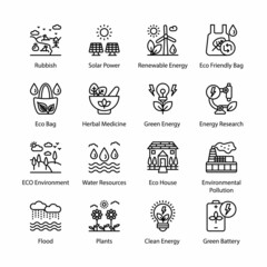 ECO and Bio Technology Outline Icons - Stroked, Vectors