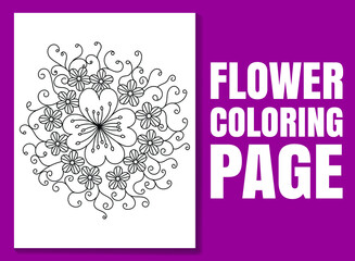 Flower coloring page. flower coloring book. Floral book page for adults and children. coloring page doodle. flower pencil sketch. adult coloring pages flowers.