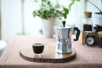 Aluminum moka pot and coffee cup