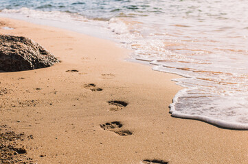 footprints on the sand on the coast