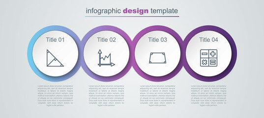 Set line Angle bisector of a triangle, Graph, schedule, chart, diagram, Acute trapezoid shape and Calculator. Business infographic template. Vector
