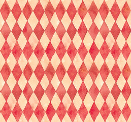 Watercolor circus seamless pattern with diamonds. Rhombus vintage repeating texture