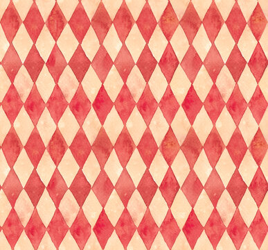 Watercolor circus seamless pattern with diamonds. Rhombus vintage repeating texture