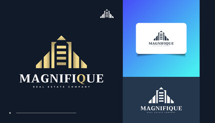Elegant Gold Real Estate Logo Design. Construction, Architecture or Building Logo Design