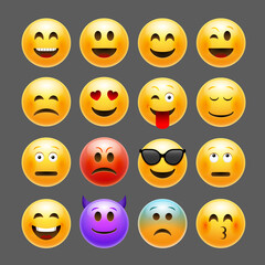 Vector emoticons emoji set. Smile face character for chat web