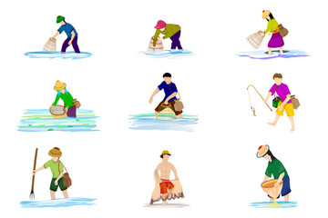 fisherman cartoon character on white background vector design