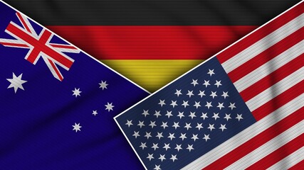 Germany United States of America Australia Flags Together Fabric Texture Effect Illustration