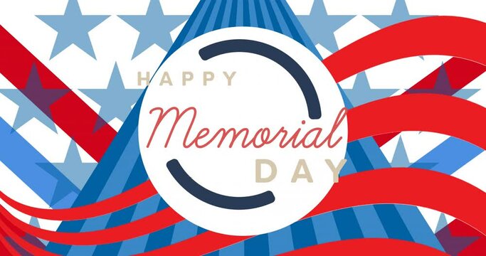 Animation of happy memorial day text over american flag stars and stripes