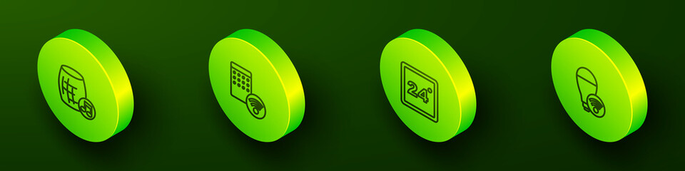 Set Isometric line Voice assistant, Air humidifier, Thermostat and Smart light bulb icon. Vector