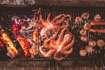 Summer barbecue with octopus in the camping in Puglia