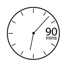 90 mins countdown timer icon on white background. stopwatch symbol. time measurement sign. flat style.