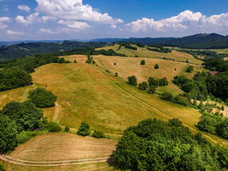 Fototapeta premium Aerial grassland near Provodv, Czech republic.