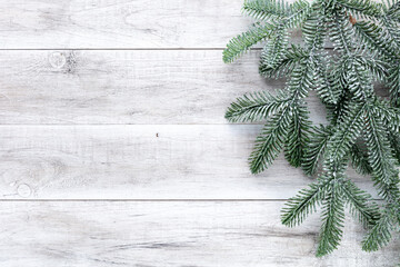 Christmas, New Year. Fir on the wooden table