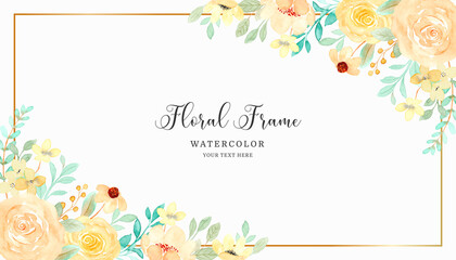 Yellow floral frame background with watercolor