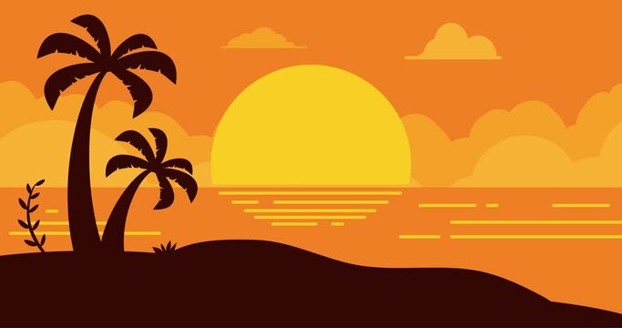 sunrise beach lake palm tree background animation