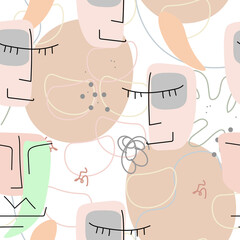 Face line pattern Abstract drawing seamless print