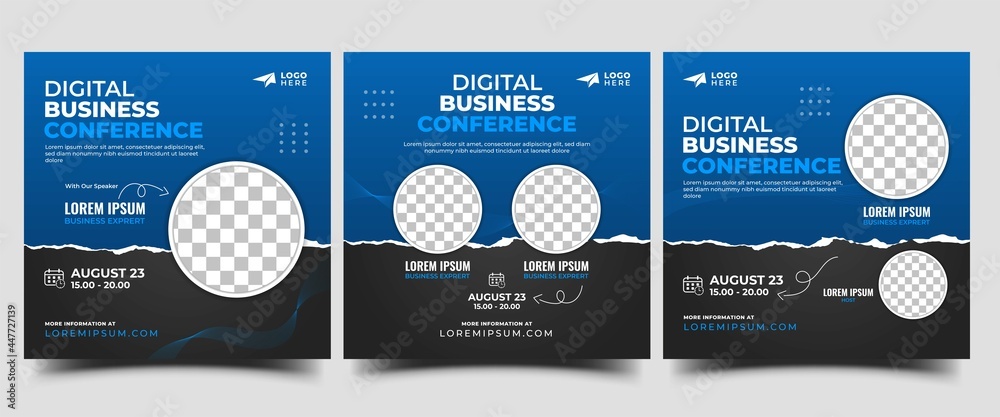 Canvas Prints set of social media post banners for webinar. editable square banner with a black and blue backgroun