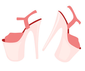 Women's pink high-heeled shoes for a nightclub design or a men's club, two separated 