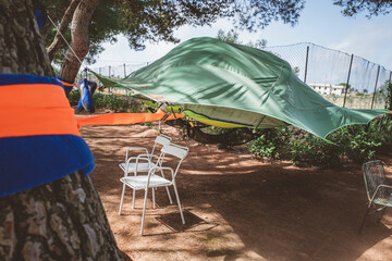 Santa Maria di Leuca, Italy - July 2021 -  Tents installed in the camping