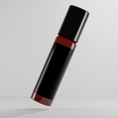 amber roller ball bottle with black cap and blank label for mockup	