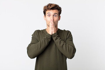  happy and excited, surprised and amazed covering mouth with hands, giggling with a cute expression