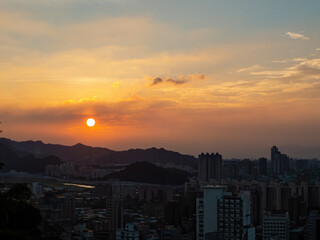 Fototapeta premium Sunset high angle view of the Jingmei area