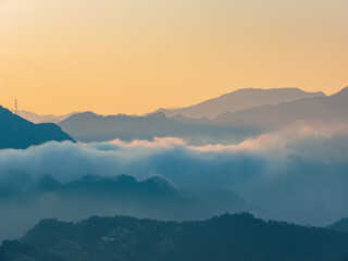 Naklejka premium Sunrise view of some rural mountain of Xindian District