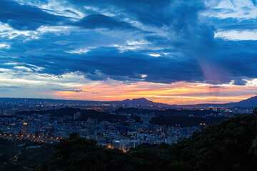 Sunset high angle view of the cityscape form Wenshan District