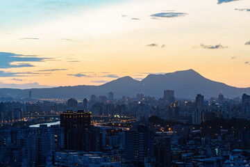 Obraz premium Sunset high angle view of the Jingmei area