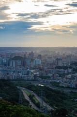 Obraz premium Sunset high angle view of the cityscape form Wenshan District