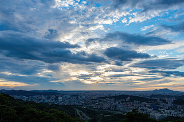 Sunset high angle view of the cityscape form Wenshan District