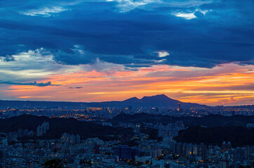 Sunset high angle view of the cityscape form Wenshan District