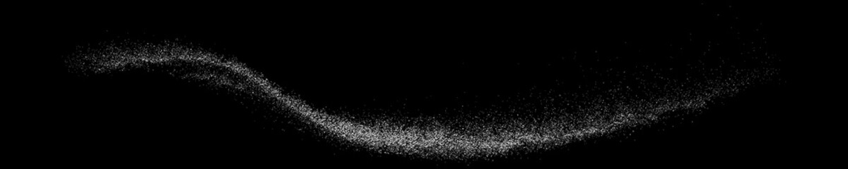 White Grainy Texture On Black. Panoramic Background. Wide Horizontal Long Banner For Site. Dust Overlay. Light Coloured Noise Granules. Snow Vector Elements. Illustration, EPS 10.